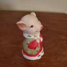 Vintage Jasco Porcelain Pig Bell, Christmas Santa Pig Figure, 1980 Critter Bells image 4