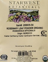 Starwest Botanicals Organic Rosemary Leaf Powder 4 Ounces. Kosher Certified - $8.05