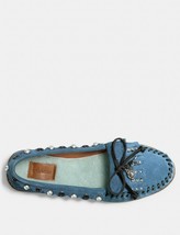 Coach Roccasin Blue Loafers Suede Pearl Tea Rose Charms Rivets Rexy 7 - $113.84