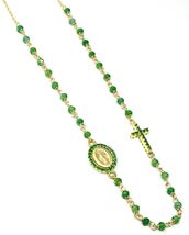 18K YELLOW GOLD ROSARY NECKLACE, FACETED EMERALD ROOT, CROSS & MIRACULOUS MEDAL image 3