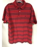 Nautica Mens MEDIUM Red Striped Short Sleeve Polo Shirt - $9.89