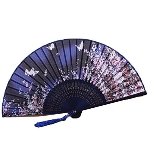 George Jimmy Silk Folding Hand Fan Antique Design Bamboo Fan Easy to Carry-Black