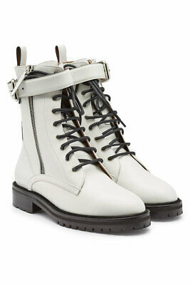 Rounded Buckle Strap Vintage Leather Lace Up Men High Ankle White Tone Boots