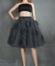 Women Black Midi Tulle Skirt with Flower Plus Size Ruffle Tutu Midi Skirt Outfit image 6