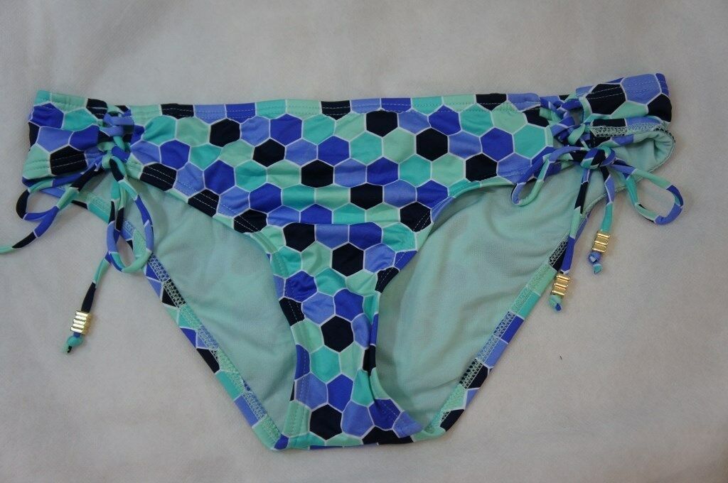 Bar III Bikini Bottom Sz M Aqua Tint Blue Hexagon Wild String Swim ...