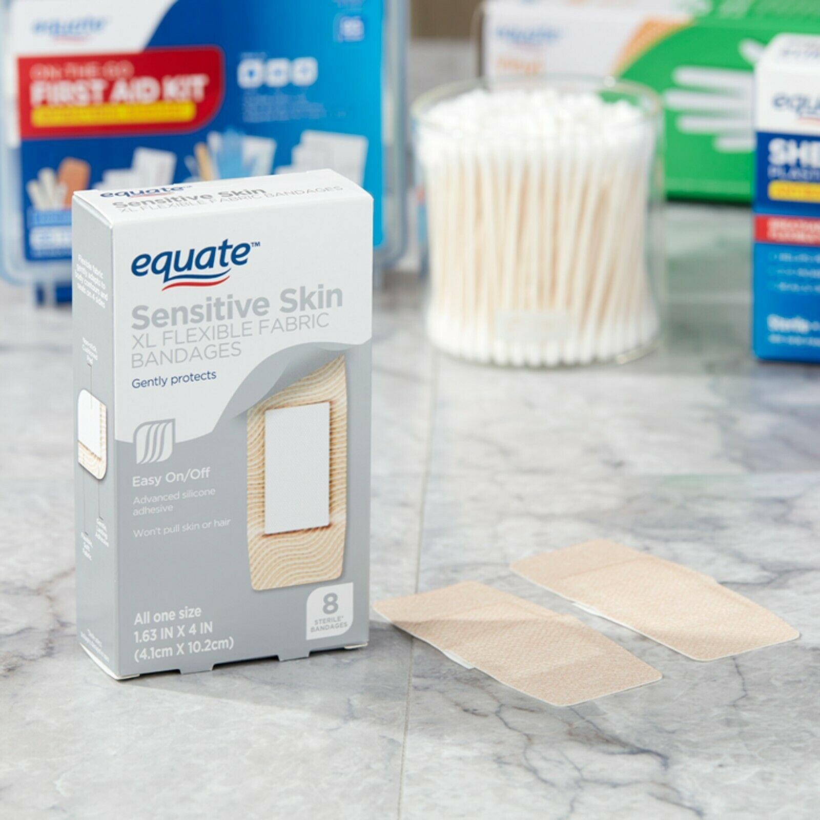 Equate Sensitive Skin Adhesive Bandages Flexible, 8 Ct..+ First Aid