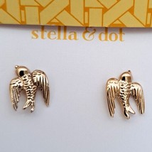Swallow Bird Goldtone Stud Earrings Small Minimalistic Child Stella & Dot  - $19.79