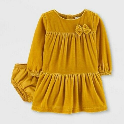 2-PACK Just One You by Carter’s Baby Girls’ Holiday Bow Dress Caramel Yellow 6M