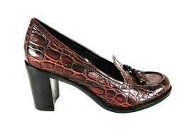 Franco Sarto Ema Brown Leather Croc Print Slip On Heels Shoes Women's 7 M (SW12) - $64.99