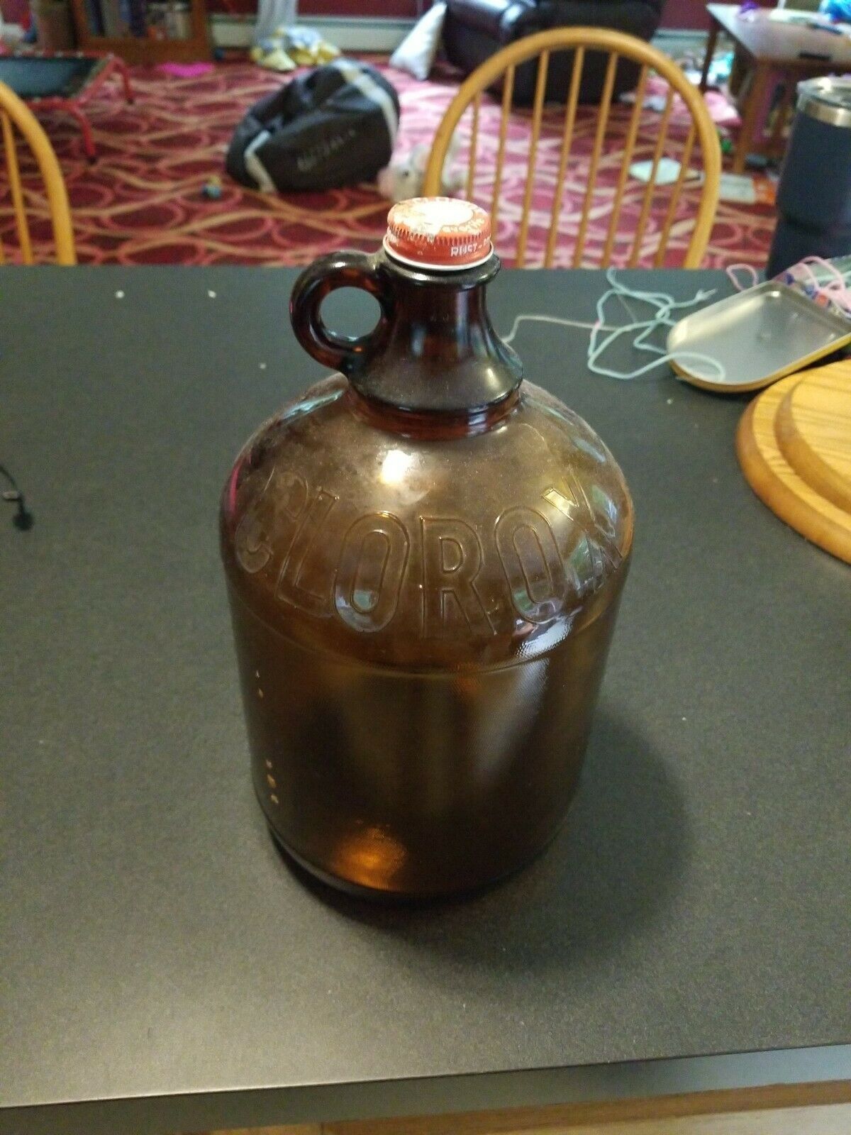 Vintage One Gallon Clorox Glass Bleach Bottle With Metal Cap Embossed