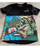 Mojang Minecraft Boys Black Green Creepers Steve Short Sleeve Shirt 10 - $12.25