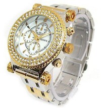 2Tone Bracelet 3D Geneva Crystal Bezel Boyfriend Style Large Women's Watch - $19.99
