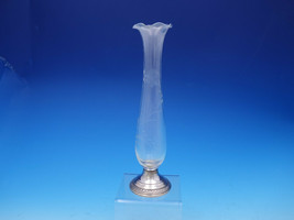 Gadroon by Crown Sterling Silver Vase w/Etched Glass 10 1/2" Vintage (#3627) - $249.00