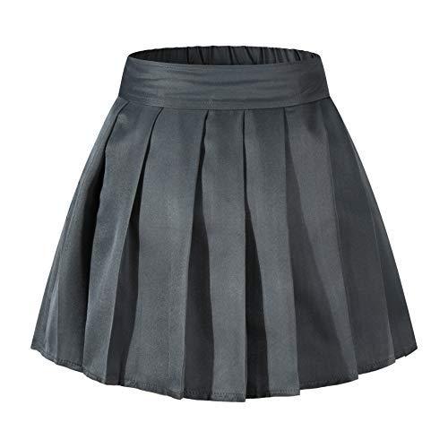 Girl's High Waist Pleated Mini Skirt Tennis A-line Elastic Shorts Dark Grey,S