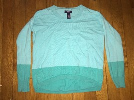 ! GAP Kids aqua blue color block crew neck knit Sweater Medium 8 - 9 - $11.87