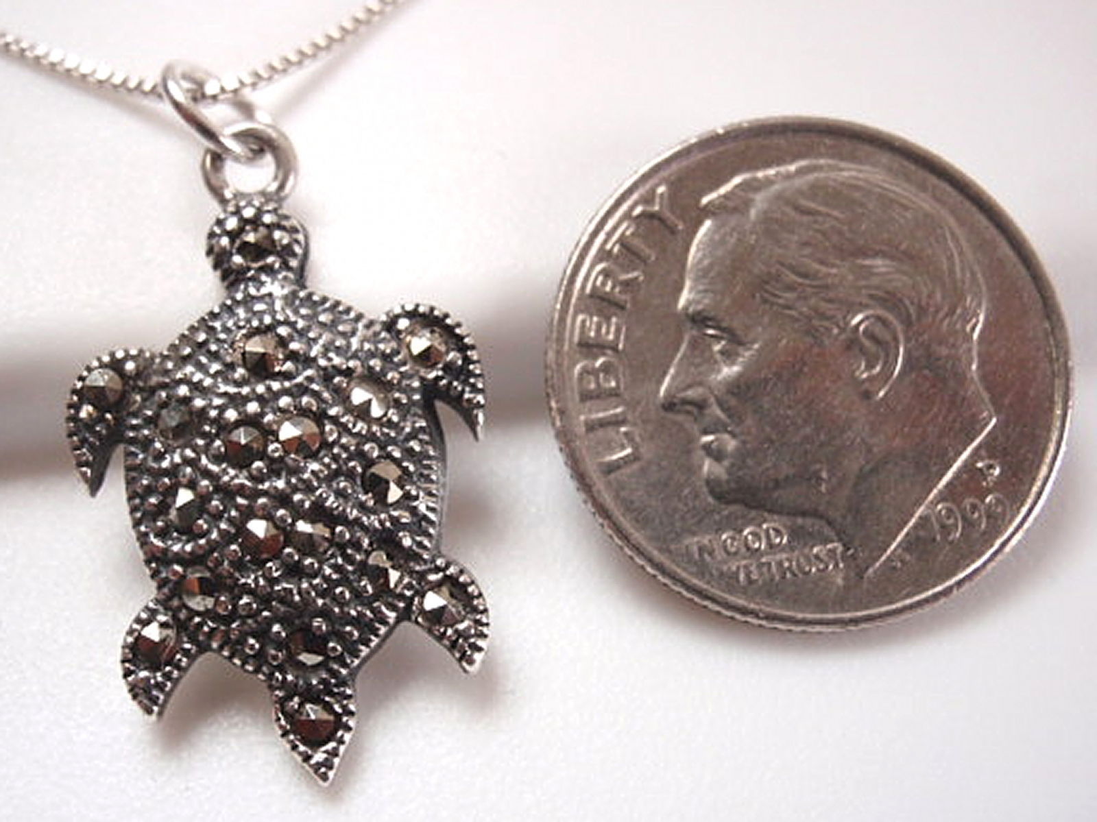 Marcasite Sea Turtle Necklace 925 Sterling Silver Corona Sun Jewelry - $23.39