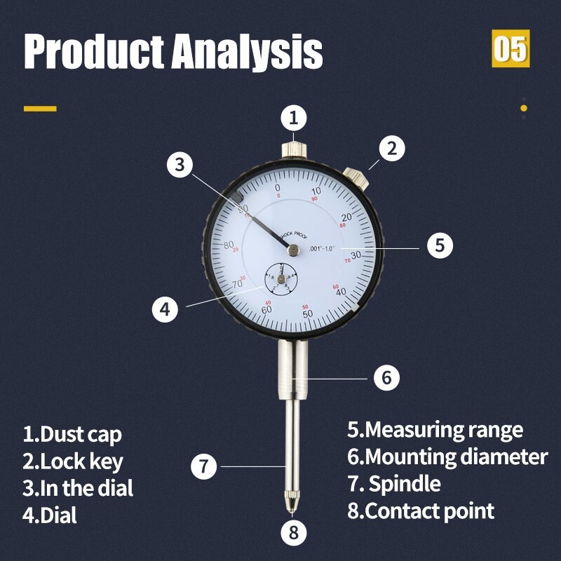 Tool 01" Dial Indicator Imperial Dial Bore Gauge Indicator Hour Type