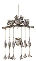 Three Owls Wind Chime Windchime Iron & Acrylic Silver Color 28" High