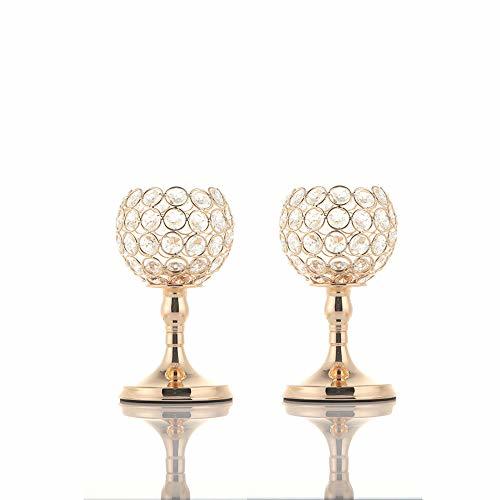 VINCIGANT Gold Crystal Bowl Candlestick Holders for Modern Table