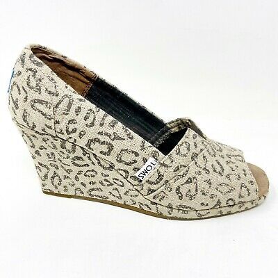 Toms Womens Wedge Snow Leopard Ankle Canvas Booties