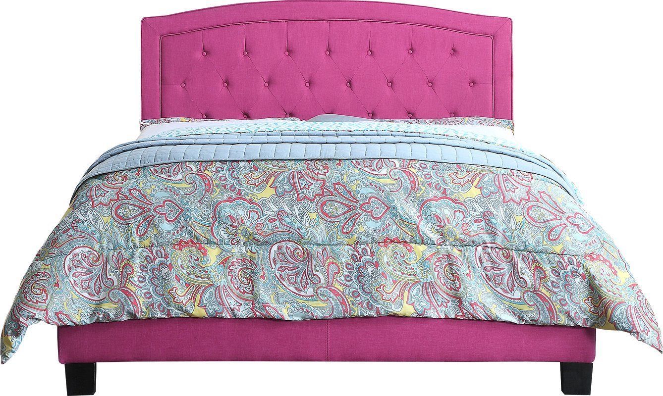 Twin Full Queen King Pink Upholstered Platform Bed Frame Tufted Fabric