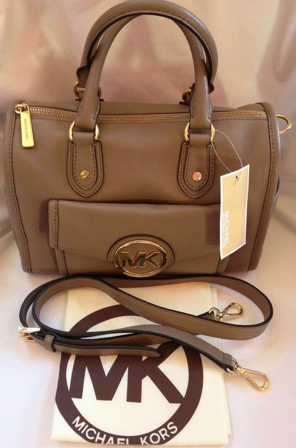 MICHAEL KORS MARGO MEDIUM DARK DUNE TAUPE SATCHEL PURSE CROSSBODY BAG