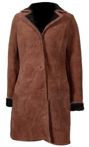Womens Monica Dutton Kelsie Western Black Fur Shearling Brown Suede Leather Coat