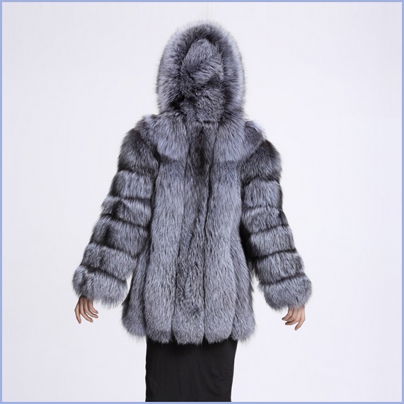 Full Pelt Luxury Hooded Silver Blue Long Sleeve Mink Faux Fur Overcoat ...