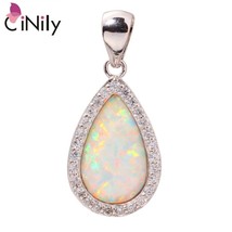 White Fire Opal Cubic Zirconia Silver Plated Pendant Wholesale Fashion for Women - $16.88