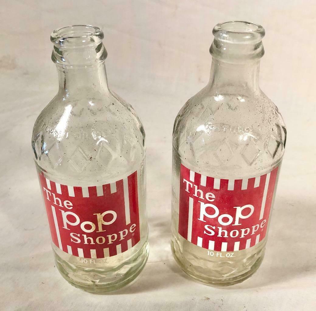 2 VINTAGE 1970S 10 OZ SODA / SOFT DRINK BOTTLE FROM "THE POP SHOPPE