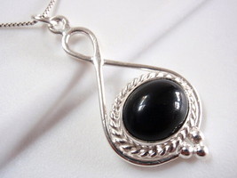 Black Onyx 925 Sterling Silver Necklace with Rope Style Accent New - $17.96