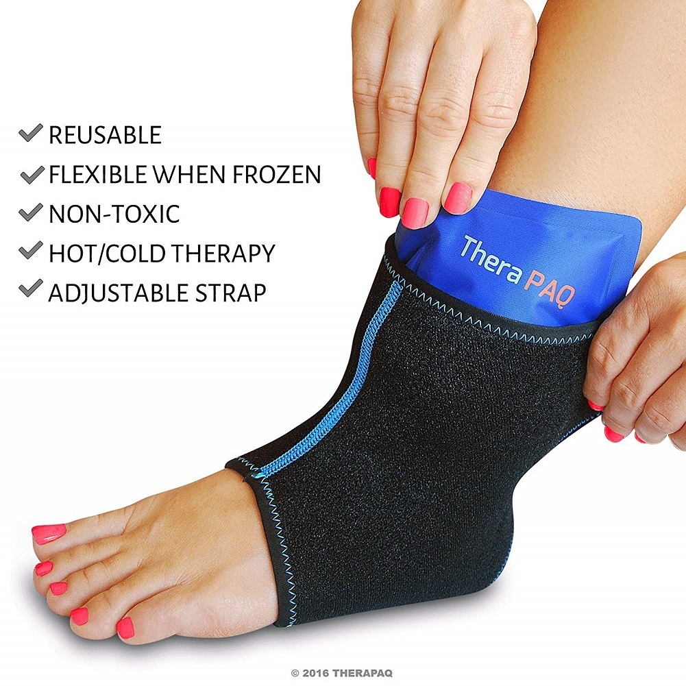 Foot and Ankle Ice Wrap with Hot & Cold Gel Pack by TheraPAQ | Adjustable Brace