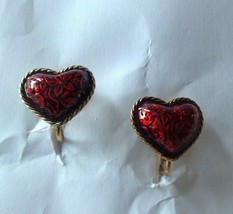  AVON Enamel Red Heart Rose Clip-On Earrings  - $21.76