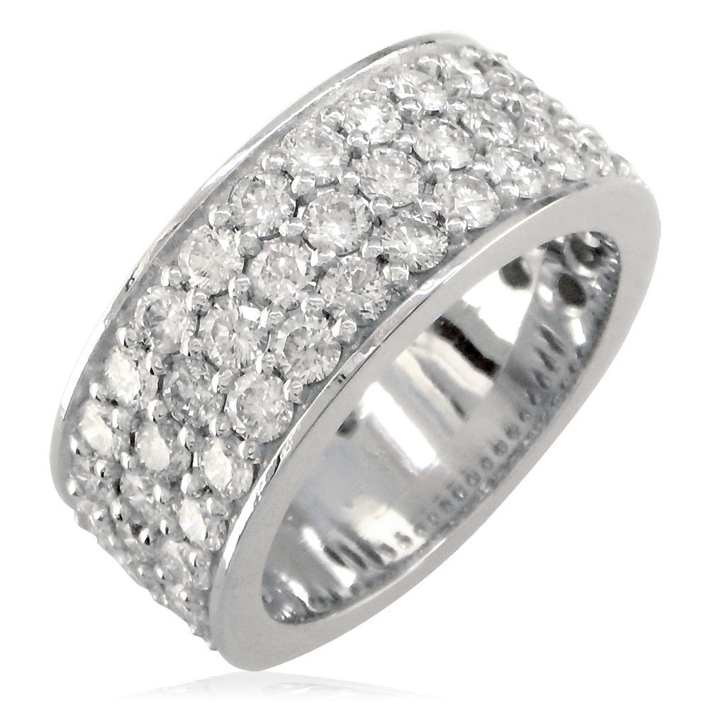 Wide Band with 3 Rows Of Diamonds, 8mm, 3/4 Around in 18k White Gold ...