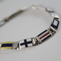 MASSIVE SOLID 18K WHITE GOLD BRACELET WITH GLAZED NAUTICAL FLAGS, MADE IN ITALY image 2