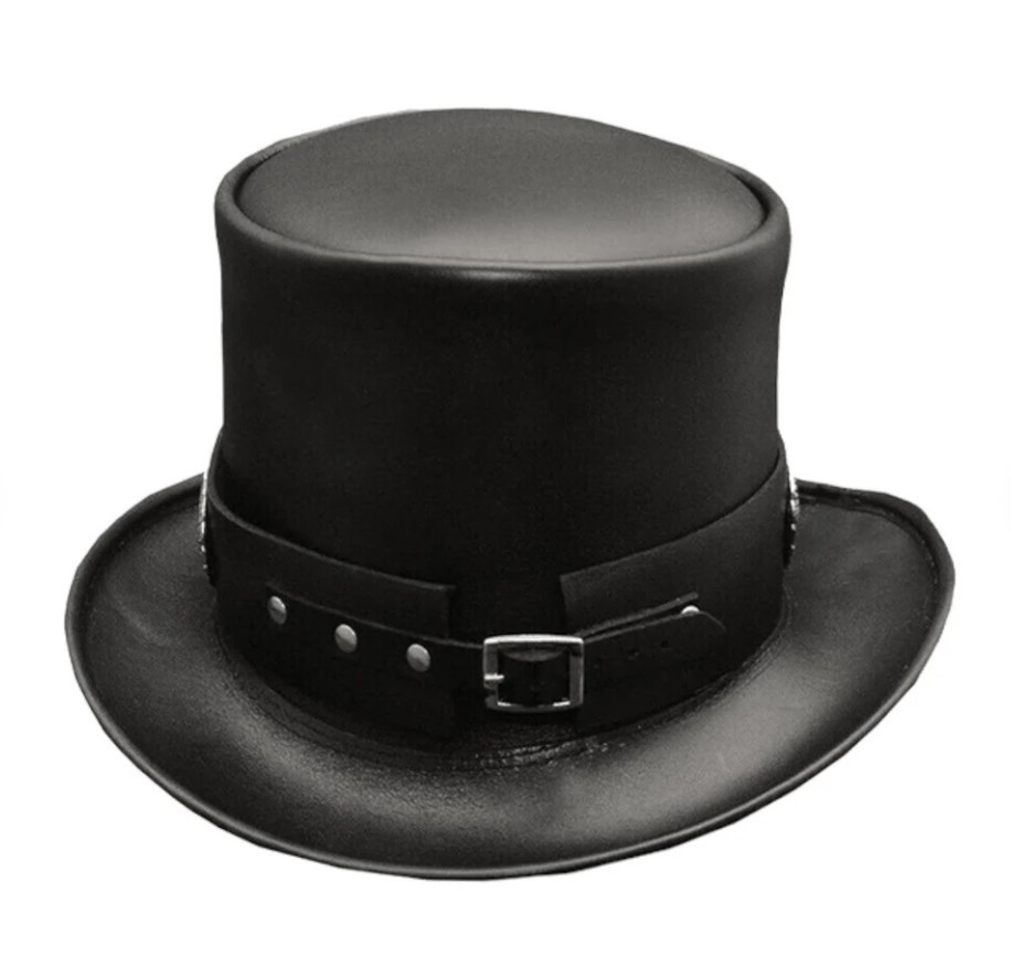 Leather Top Hat - Rocker Slash Style Leather Concho Band - Black ...