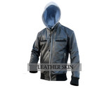 Leather men black stylish jacket with hooded front l thumb155 crop