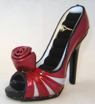 Ring Holder Red Faux Leather Stiletto Shoe Black Velvet Inside Fashion Gift