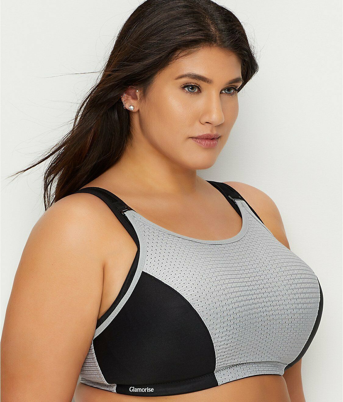 GLAMORISE Black Grey Trim Custom Control Sports Bra US 38DDD F UK 38E 