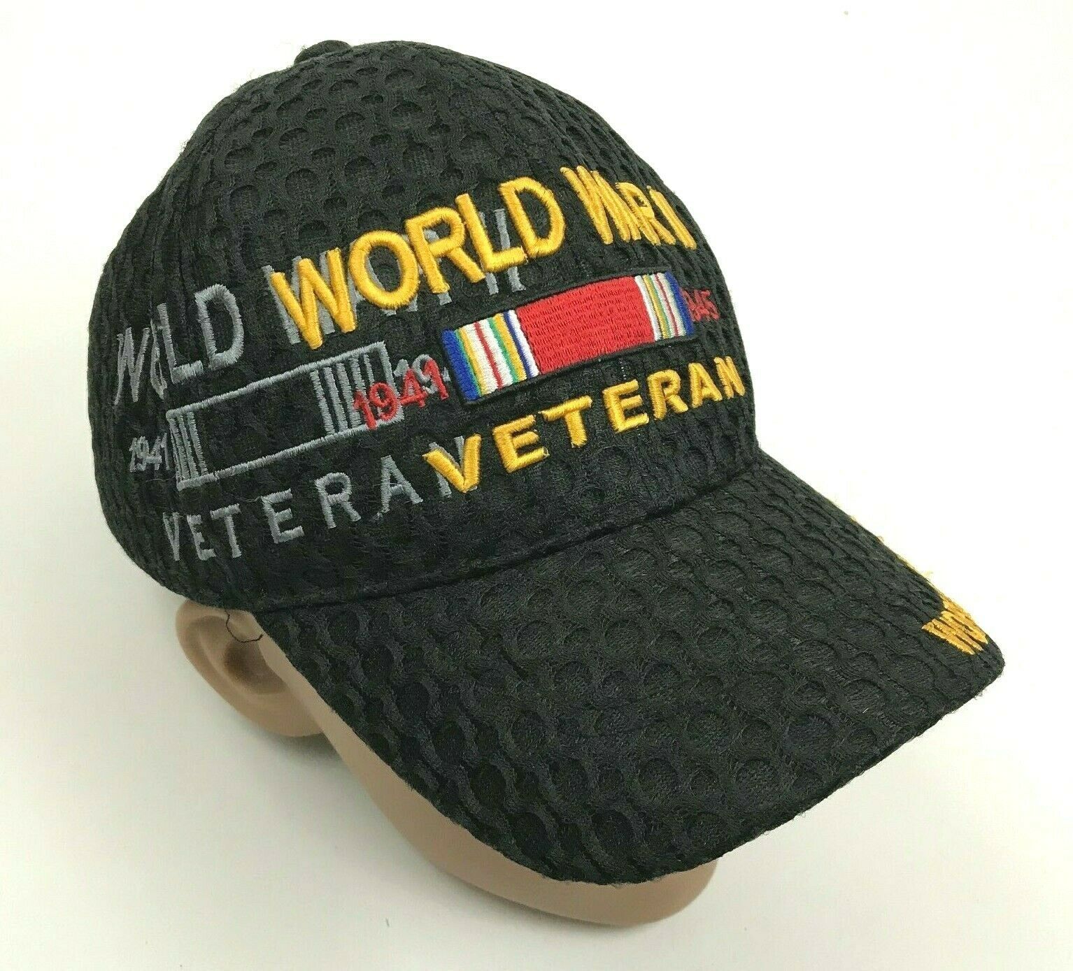 World War 2 Veteran Hat Cap Black Strapback Ventilated US Armed Forces ...