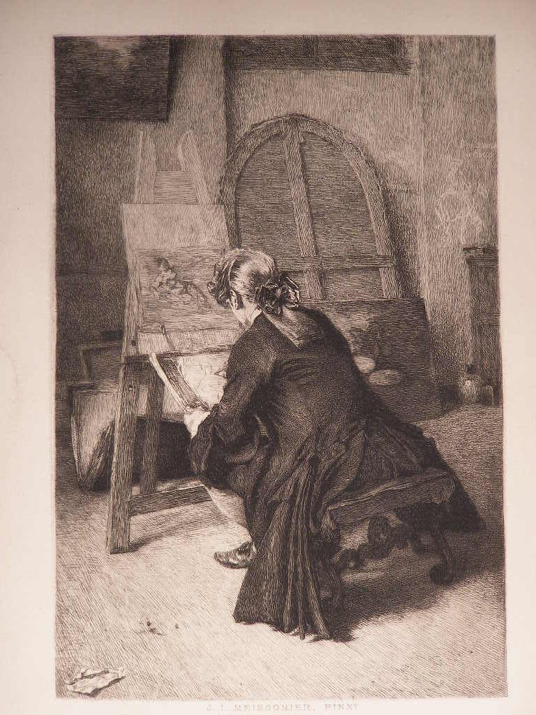 Framed Antique Etching Art Print Title "The Artist" Circa 1850 (sku