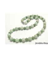 Vintage Natural  Green Jade Round Bead Necklace - $24.99