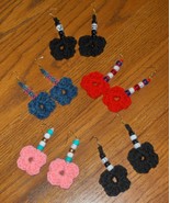 Crochet Flower and Bead Handmade Earrings Different Colors  - $10.00