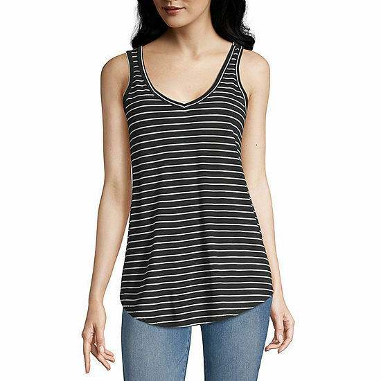 a.n.a. Women's V Neck Sleeveless Tank Top Shirt SMALL Black White Striped New
