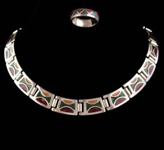 Vintage Cleopatra necklace - silver &amp; Enamel statement collar - southwes... - $75.00