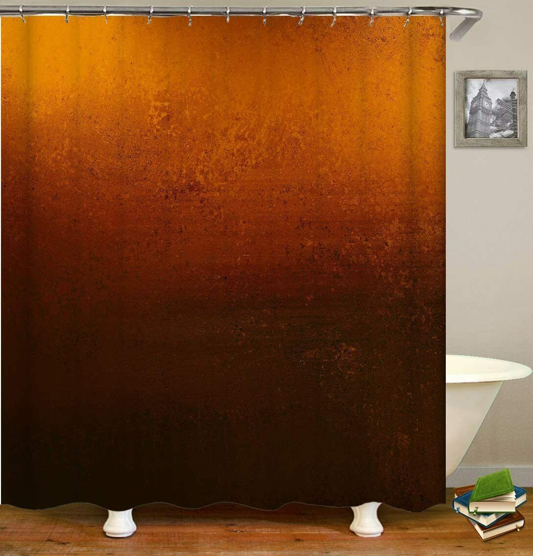 Coppery Orange Brown Ombre Fabric Shower Curtain Farmhouse