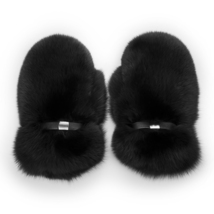 Jet Black Fox Fur Mittens with Leather Saga Furs Adjustable Fur Mittens For Mens image 2