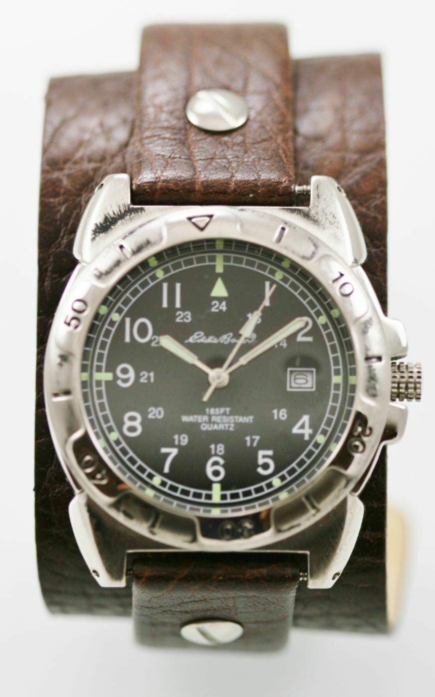 Eddie Bauer Watch Men Black Date 24hr Stainless Silver 50m