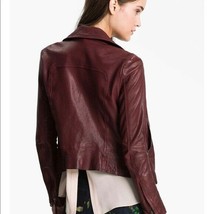 June Womens Burgundy Maroon Oxblood Moto Lamb Leather Asymmetrical Jacke... - $129.00