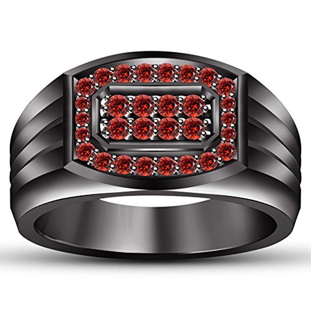 Round Cut Red Garnet 14k Black Gold Plated Band Ring For Men's